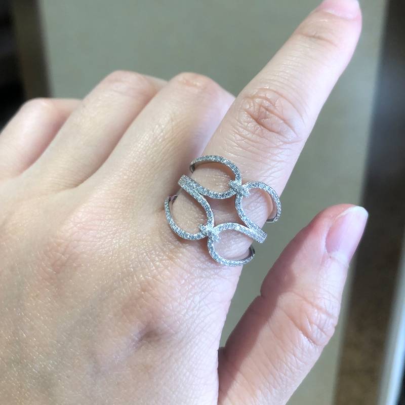 双环相扣排戒S925银镀白金Women's Ring定制选款副石Moissanite0.59ct